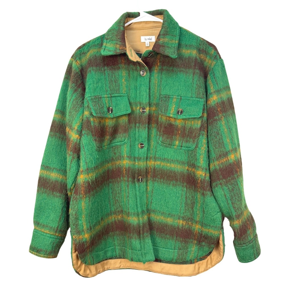 La Miel Shacket Jacket Women S Green Plaid Brushed Oversized Fall Flannel